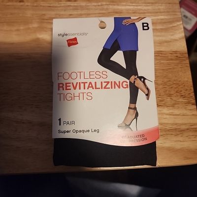 Hanes Style Essentials Footless Revitalizing Tights Black B Super Opaque New